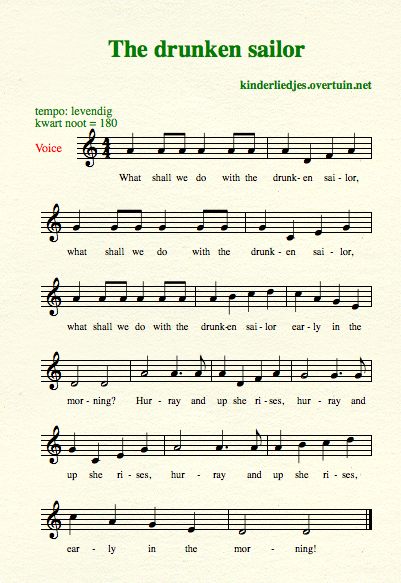 bladmuziek en muziek liedjes vakantie kinderliedjes vakantieliedjes drunken sailor