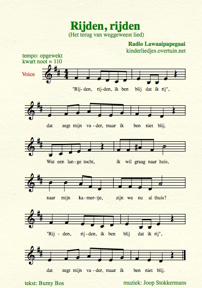 bladmuziek rijden blij auto bladmuziek kinderliedje radio lawaaipapegaai