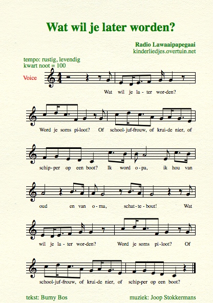 bladmuziek en muziek kinderliedjes radio lawaaipapegaai teksten mp3 midi radioprogramma wat wil je later worden als je groot bent toekomst toekomstdromen beroepen