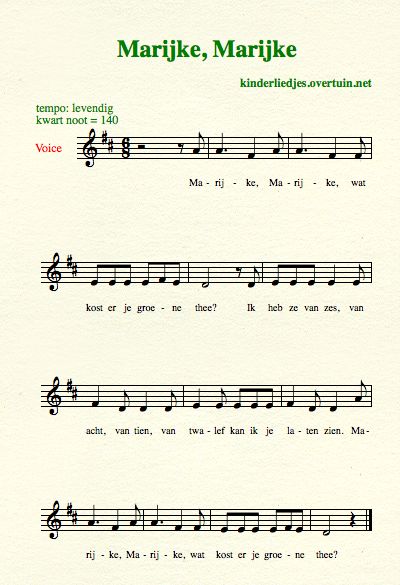 bladmuziek en muziek oud kinderliedje bekende oude hollandse kinderliedjes liedje over marijke liedjes groene thee